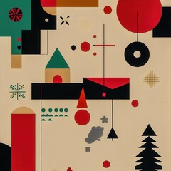 Minimalist abstract holiday poster with geometric forms and isolated festive motifs designed for social media campaigns