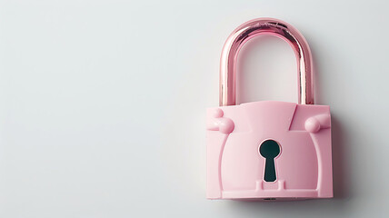 A pink padlock with a keyhole on white background, symbolic of security and love.