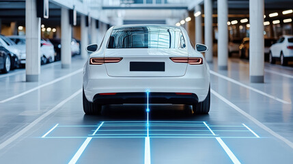 Smart parking technology guides vehicles in urban lots, enhancing convenience and efficiency