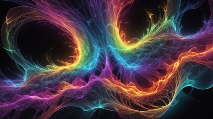 Abstract colorful nebula with swirling patterns and a dark background creating a cosmic atmosphere