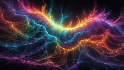 Obraz premium A vibrant cosmic cloud with swirling hues of rainbow colors against a dark space background view