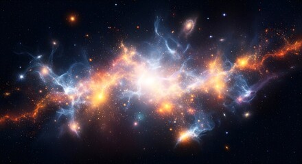 Vibrant cosmic nebula with bright stars and swirling luminous gas clouds