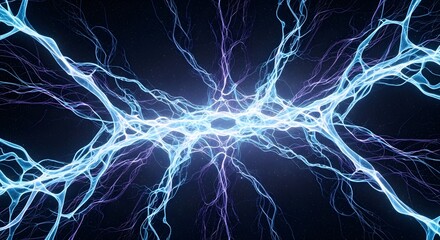 Abstract glowing blue and purple energy strands pulsing against a dark starry background 97 characters