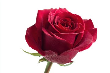 Stunning red rose bloom close-up on white backdrop perfect for wedding invitations and love-themed projects