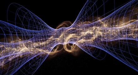 Abstract digital network with glowing particles forming a wave structure