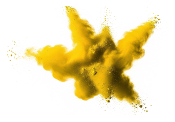 Yellow powder explosion isolated on transparent background