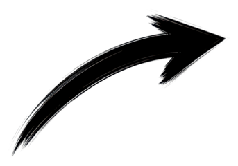 Black brush stroke arrow pointing forward isolated on transparent background