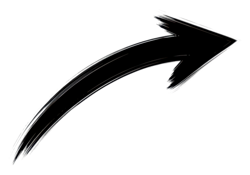 Black brush stroke arrow pointing forward isolated on transparent background