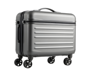 Gray Rolling Suitcase with Handle and Wheels on Transparent Background