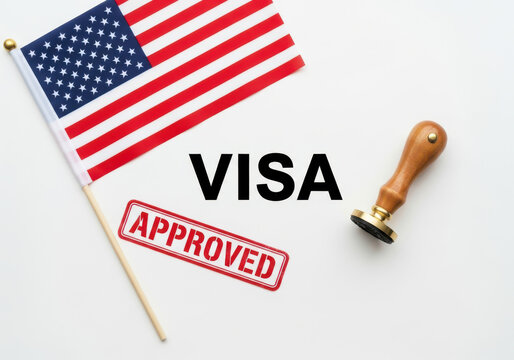 American visa approved stamp with flag and seal symbolizing immigration success - Powered by Adobe