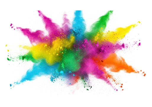 Colorful powder explosion isolated on transparent background