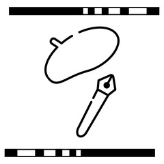 Silhouette illustration of beret and fountain pen nib