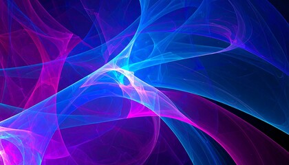 Abstract swirling neon blue and pink light patterns on black background