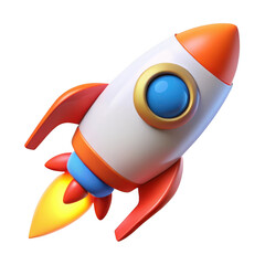 3d cartoon rocket ship launching isolated on transparent background