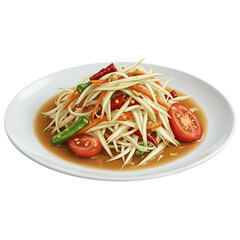 Vibrant Green Papaya Salad with Tomatoes and Beans on White Plate