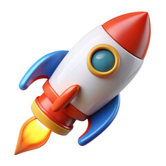 3d cartoon rocket ship launching isolated on transparent background
