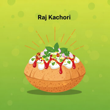 Delicious indian street food raj kachori overflowing with toppings and sauces