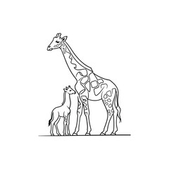 Fototapeta premium Mother and baby giraffe standing together parent child