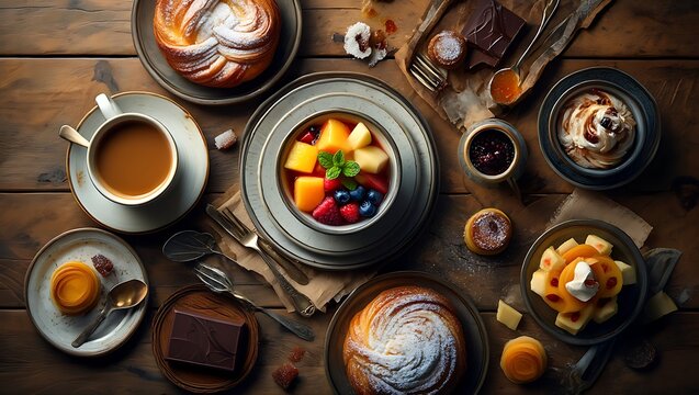 Delicious Brunch Spread with Coffee and Pastries
