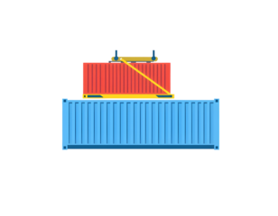 Cargo container being lifted onto another