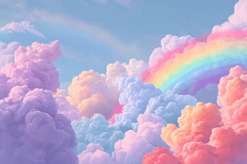 Fototapeta premium Whimsical Clouds. Colorful Rainbow Clouds Illustration in a Fantasy Sky