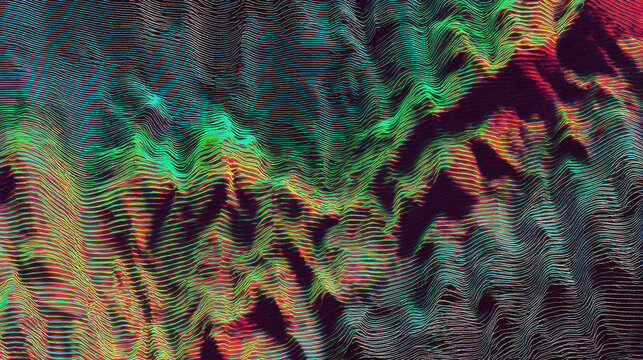 Abstract digital art with colorful wavy lines and interference effect