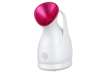 Modern facial steamer generating warm mist on transparent background