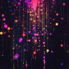 Trendy digital aesthetic holiday background with neon splashes and subtle glitch effects isolated on a dark minimalist canvas