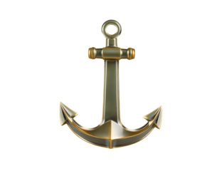 3D Rendered Gold Anchor on Transparent Background