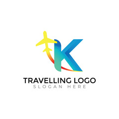 Modern Travel Agency Letter Logo with Airplane and Sunset Design