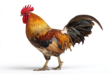 Fototapeta premium Colorful Rooster Standing Proudly on White Background in Studio