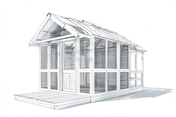 Detailed Sketch of a Modern Garden House with Open Structure Design