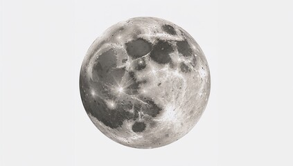 Naklejka premium Detailed full moon with craters and texture on white background