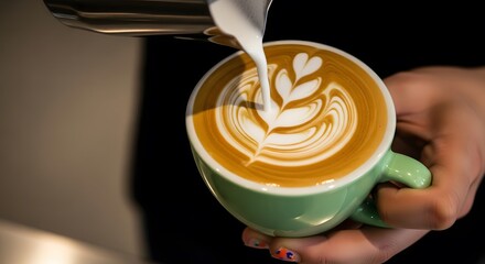 Expertly Crafted Latte Art with Milk Pouring