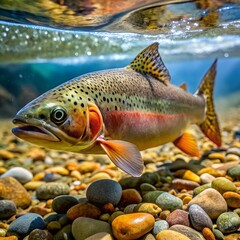 Naklejka premium a cutthroat trout navigating a rocky stream bed wi.jpg