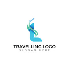 Modern Travel Agency Letter Logo with Airplane and Sunset Design