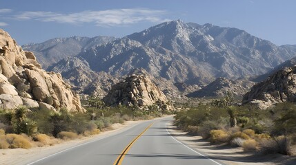 Scenic highway winding through a desert landscape.