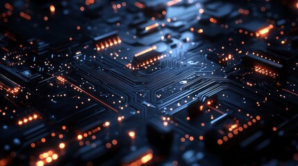 Obraz premium Close-up view of intricate circuit board components.