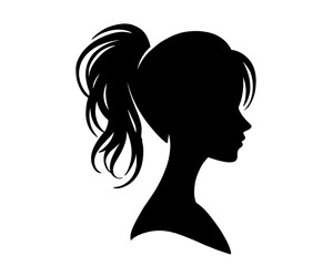 Side view silhouette of a woman with ponytail hairstyle, vector illustration
