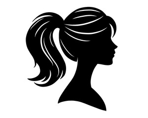 Side view silhouette of a woman with ponytail hairstyle, vector illustration
