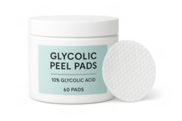 Glycolic peel pads jar with transparent background showing single pad