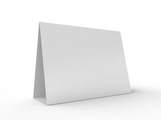 3D realistic mockup of blank table sign tent cards in horizontal A4 format, isolated on background. Ideal for menu, restaurant, cafe, event, promotion, branding, ads, and marketing design projects.