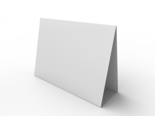 3D realistic mockup of blank table sign tent cards in horizontal A4 format, isolated on background. Ideal for menu, restaurant, cafe, event, promotion, branding, ads, and marketing design projects.