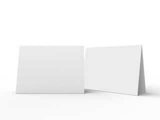 3D realistic mockup of blank table sign tent cards in horizontal A4 format, isolated on background. Ideal for menu, restaurant, cafe, event, promotion, branding, ads, and marketing design projects.