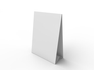 3D realistic mockup of a blank table sign tent card A4 format, isolated on white. Minimal display Ideal for menu, restaurant, cafe, event, promotion, branding, ads, and marketing design presentations