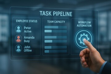 Task Pipeline Dashboard Showing Employee Status, Team Capacity and Workflow Automation Toggle
