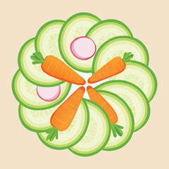 A Beautiful Circular Arrangement of Fresh Vegetable Slices - Vector Illustration