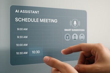 AI Assistant Scheduling Meeting with Smart Suggestions and Time Slot Selection Interface
