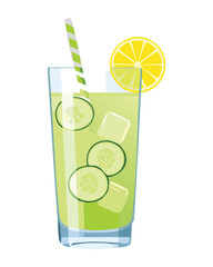 A Glass of Detox Drink with Cucumber and Lemon - Vector Illustration