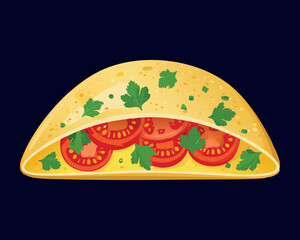 Delicious Omelette with Tomatoes on a Dark Background - Vector Illustration